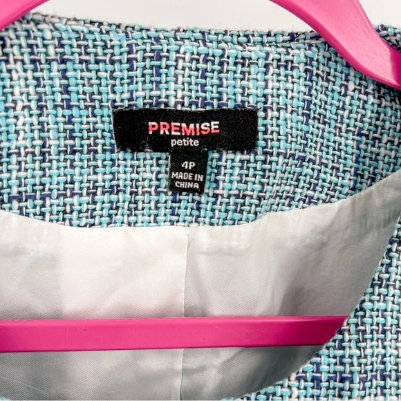 Premise Tweedy Lined Designer Blazer Jacket Blue Woven Pockets - Picture 3 of 3